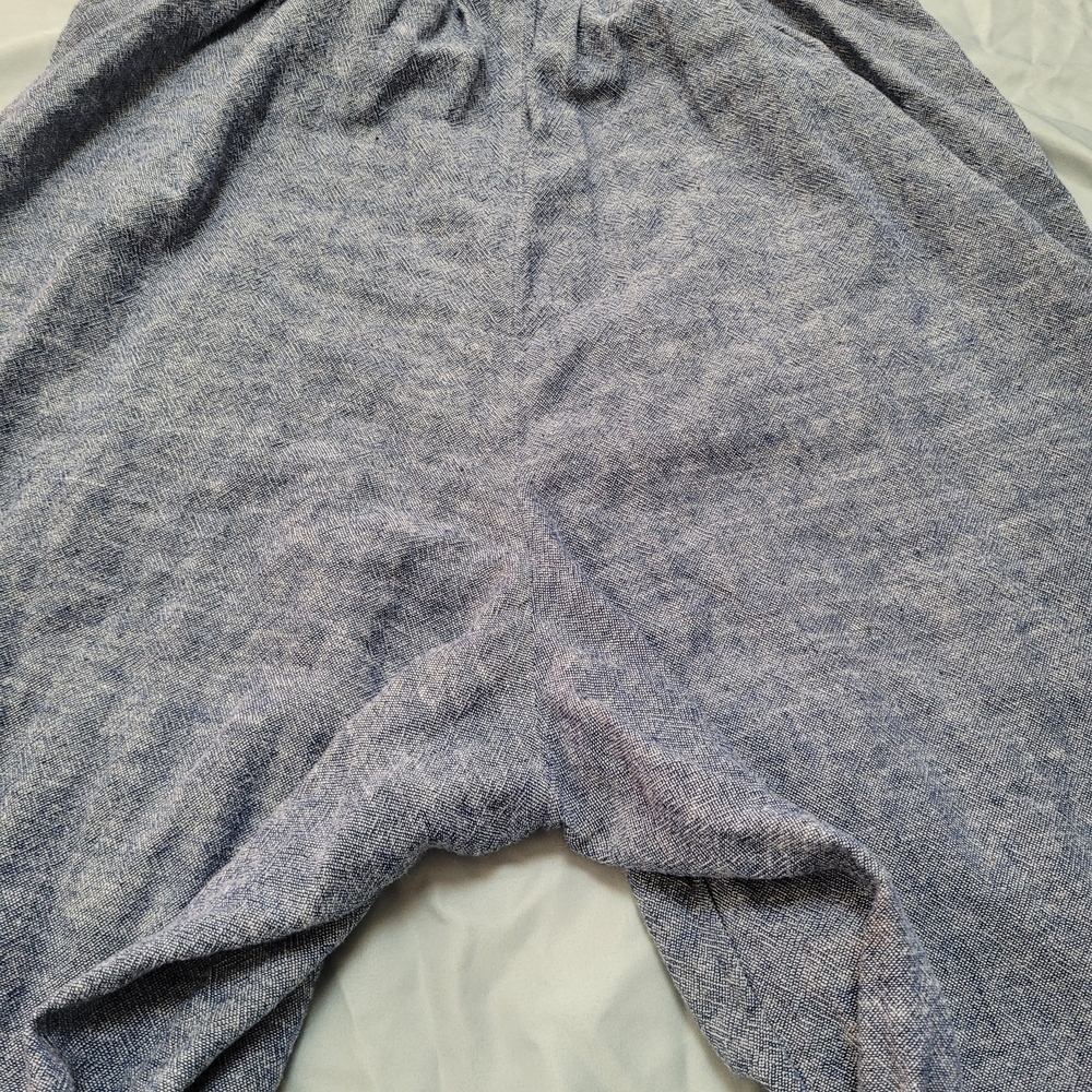 Old Navy Overalls Linen Rayon Blue Sleeveless Pockets Wide-Leg Jumpsuit Smocking - Picture 6 of 15